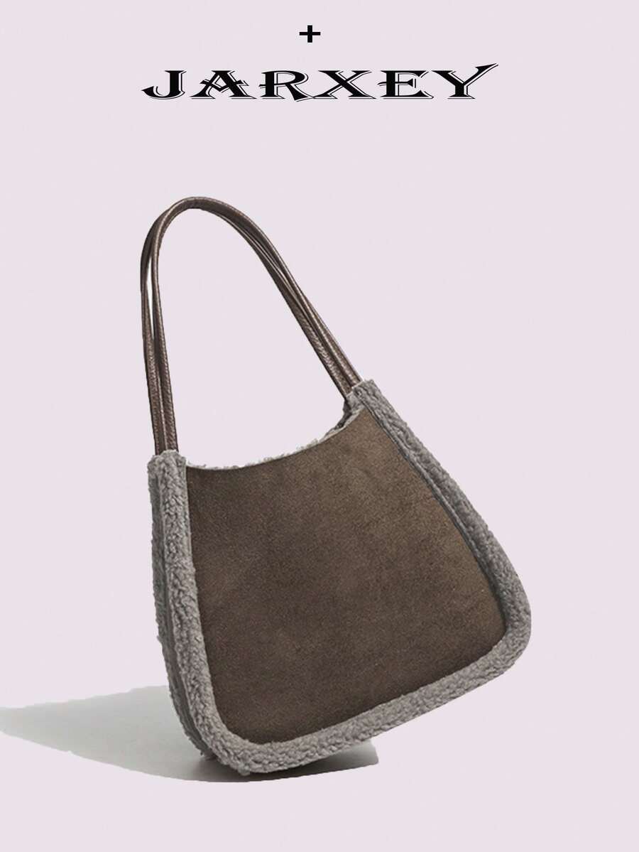 2025 Nuova Borsa a Spalla Morbida e Soffice per Donna, Borsa a Tracolla Semplice e Chic in Pelliccia Sintetica per Uso Quotidiano - Caffè - Visualizzare 1