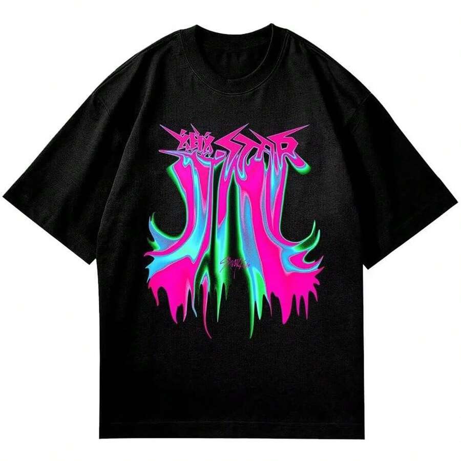 Strays Kids Rock Star Album Merch T Shirt Felix Jisung Hyunjins Minho Bangchan Changbin Concerts Tee Unisex Tops - màu đen - Xem 1