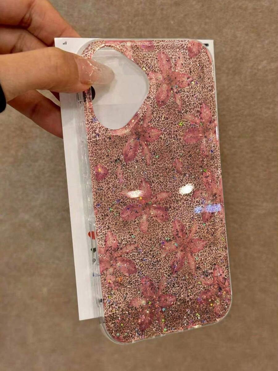 Leopard Floral Transparent Epoxy Glitter Minimalist Shockproof Thick Phone Protective Case Compatible With IPhone 17/17 Pro/17 Pro Max, 16/11/16 Pro/16 Plus/16 Pro Max/16e, 15 Pro Max, 13/14/12/XS/XR, 15 Pro Max, 7/8, 16 Pro Max, 15 Pro Max, 12 Pro Max, 13 Pro Max, 14 Pro Max, 13, 11, 12P, 14, P11 Soft Shell, P12 Anti-Fall, XS.XR - Multicolor - View 1