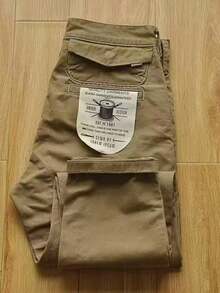 [¡Imperdible!​ ]Pantalón de Declaración de Lavado Pesado, Estilo Retro USA para Hombre. Acabado Grueso y Desgastado, Corte  de Trabajo - Un Básico de Herencia Urbana con Diseño Exclusivo - Caqui - Ver 1