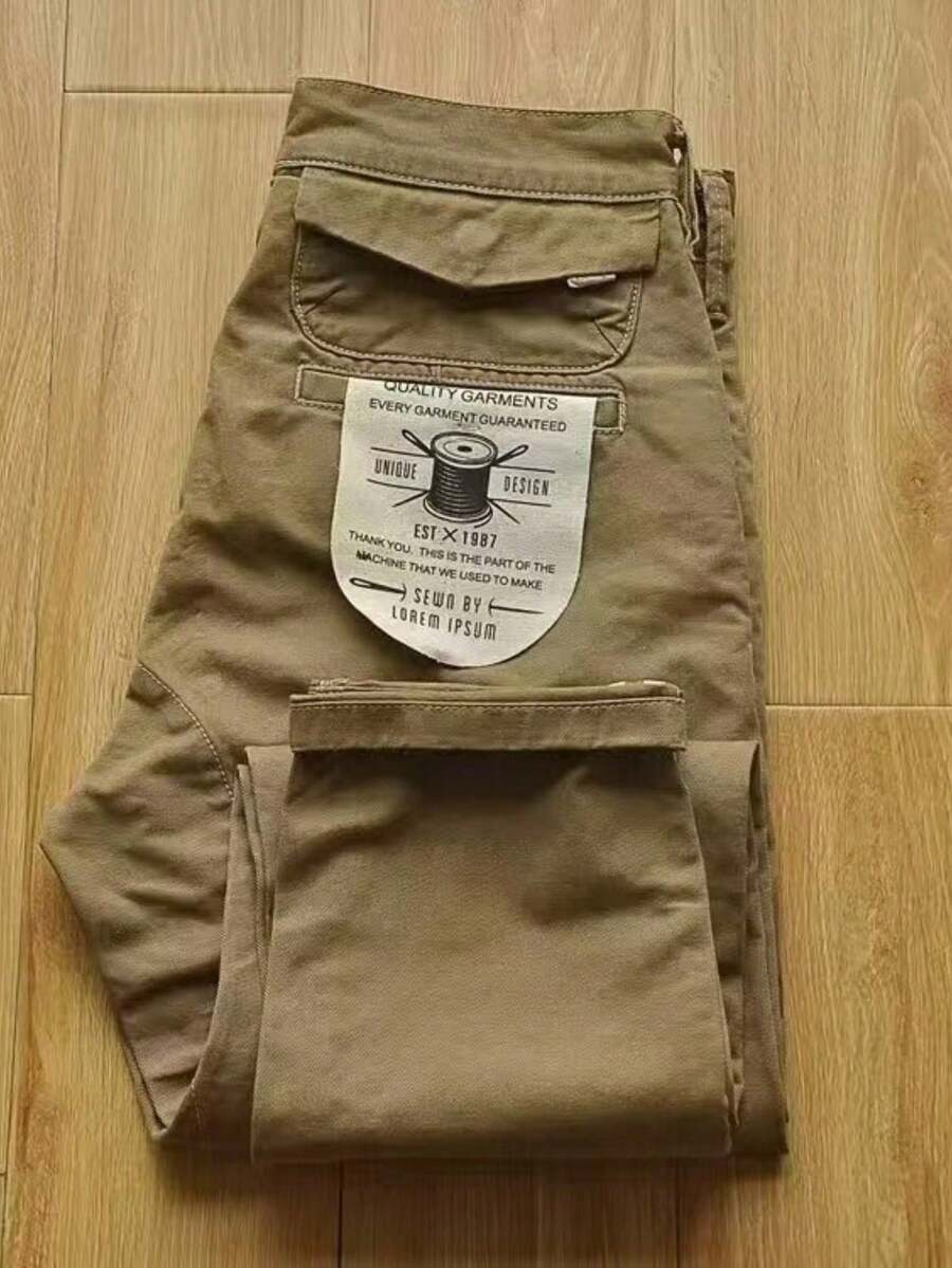 [¡Imperdible!​ ]Pantalón de Declaración de Lavado Pesado, Estilo Retro USA para Hombre. Acabado Grueso y Desgastado, Corte  de Trabajo - Un Básico de Herencia Urbana con Diseño Exclusivo - Caqui - Ver 1