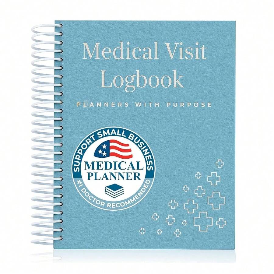 A5  Visit Logbook - Compact Spiral Bound  Planner & Health Journal For Chronic Illness, Doctor Appointments, Symptom TracFKing, Medications &  History Organizer Notebook Pocket Folder - Blue - 查看 1