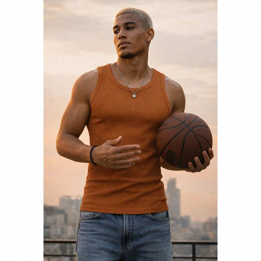 Basic American Ribbed Tank Top - āļŠāļĩāļāļđāļ - āļāļđ 1