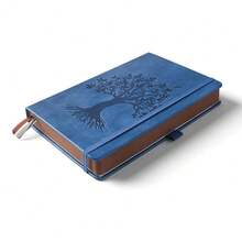 A5 360 Pages Lined Journaling Notebooks With Pen, Journals For Women Men Writing Notebook, Tree Of Life Design, Brown Edge Fine Inner Pocket - Blue - 藍色-A1A5襯裡 - 查看 3