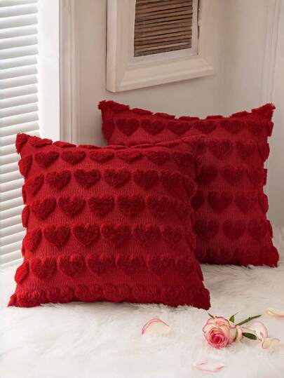 1 pieza Funda de almohada con patrón de corazón color rosa claro, almohada cuadrada de peluche de lana sintética romántica con detalle de corazón - Decoración de San Valentín, apta para sofá, dormitorio y decoración romántica del hogar
