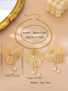 一套优雅镂空3D花卉女士首饰套装，派对礼物 - 金黃色 - 查看 4