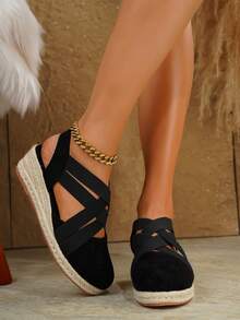 Women's Elegant Slip-On Platform Wedge Sandals, Suitable For All Seasons - Black - View 7