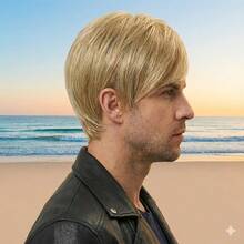 Tóc giả xoăn sợi tổng hợp dành cho nam, màu vàng tự nhiên, phù hợp để đội hàng ngày, dự tiệc và hóa trang Halloween, kiểu dáng thanh lịch (Tóc thay thế cho nam) - Nhiều màu - Xem 7