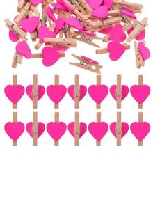 10/50/200pcs Mini Wooden Heart Clips, Rose Red, Suitable For Photo, Card, Handmade And DIY Projects - Hot Pink - View 2