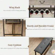 Set de Mesa de Comedor para 4 con 2 Banquetas Tapizadas, Cajón de Almacenamiento y Estante para Vino, Mesa de Comedor de Cocina Ahorradora de Espacio - Gris - Ver 9