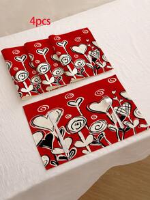 1件/4件/6件/60件装情人节涤纶装饰餐垫，心形玫瑰气球花瓶设计，防污餐垫，适用于家居、餐厅、餐桌装饰、乔迁、生日礼物 - 彩色 - 查看 8