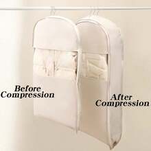 1 Compressible Hanging Garment Storage Bag With A Transparent Window - An Efficient Space-Saving Organizer For Suits, Jackets And Coats, White, With A Capacity Of ≥ 3.2 Cubic Feet, A Height Of ≥ 27 Inches, Zipped Closure, Suitable For Organizing In Wardrobes And Cabinets, With A Transparent Window Design, Capable Of Holding Multiple Items - Màu be - Xem 3