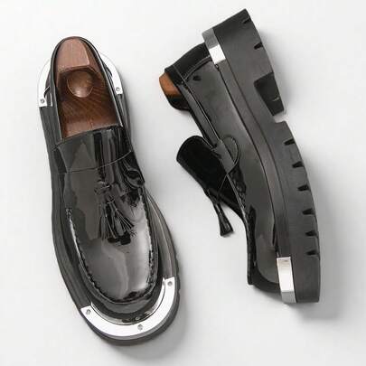 Men's Black Formal Dress Shoes - Men's Fashion Round Toe Casual Leather Shoes - Thick Sole Slip-On Shoes - Rubber Outsole - British Style Loafers - Suitable For Work Commute, Daily Outings, Vacation, Wedding, Party And Other Occasions, Also An Excellent Choice For Holiday Gifts And Fashion Accessories.