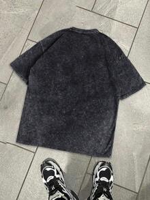 Hemo, Hemo, Men's Street Graphic T-Shirt, Slightly Stretchy Distressed Cotton Blend Black Crew Neck Short Sleeve Tee, Casual Daily T-Shirt - Black - View 2