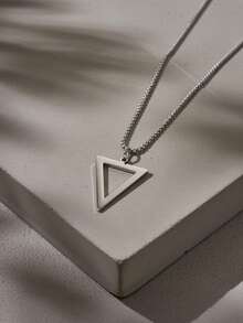 男士不锈钢几何三角形吊坠项链套装（2件套）| 黑/银极简设计组合 | 适合日常通勤、街头穿搭、派对、休闲场合 | 情人节、生日、圣诞节、周年纪念日送给男友的绝佳礼物 - 套裝 - 查看 2