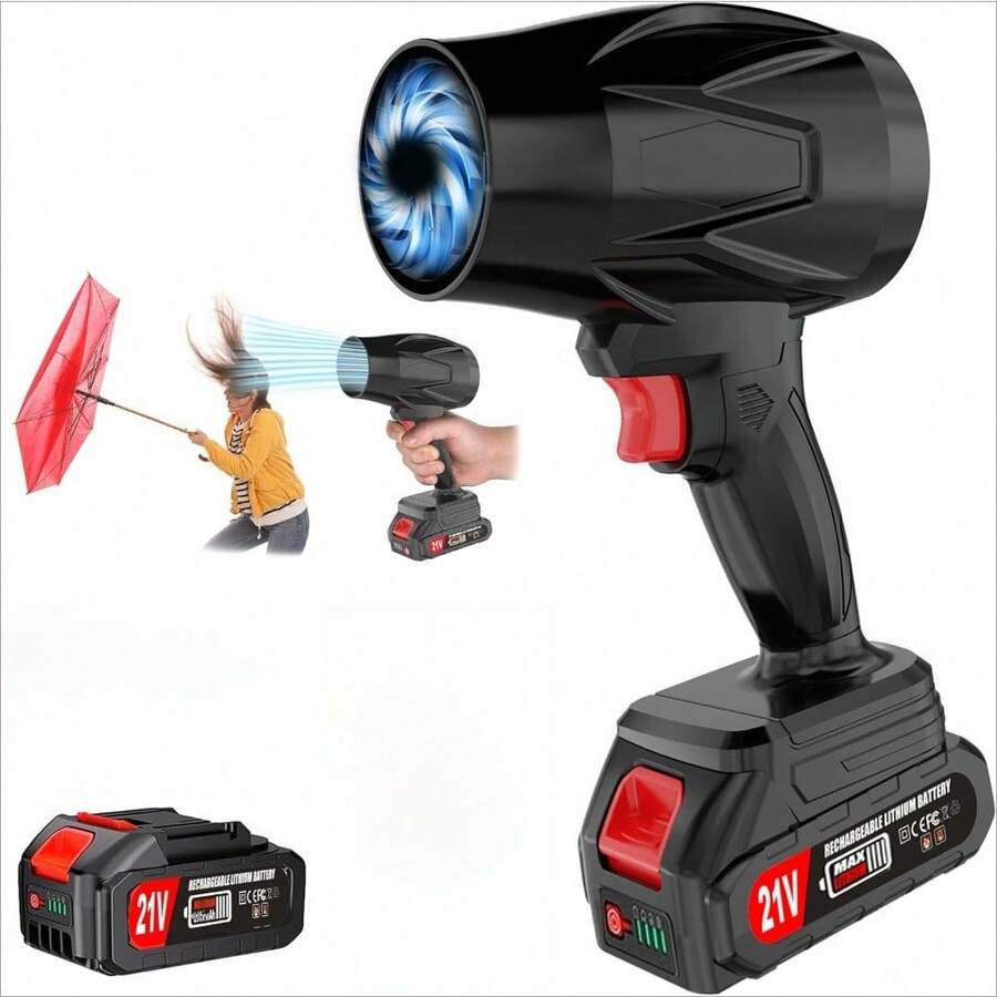 Cordless Leaf Blower With 2 X 4.0Ah Battery And Charger, 600,000 RPM Turbo Air Jet Blower, Lightweight Handheld Blower With Adjustable Speed For Patio Cleaning, Lawn Care, Car, Blowing Leaves And Dust - Pin đen 1 - Xem 1