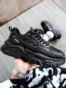 男士软底新款休闲运动鞋，轻便、时尚、减震、透气、多功能跑步鞋 - 黑色 - 查看 4