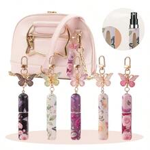 1pc Travel Perfume Spray Bottle, Perfume Bottle With 3D Butterfly Pendant,  Fragrance Empty Perfume Refillable Bottle, Suitable For Travel And Outings, Travel Essential, Back To School Perfume Bottle, Visible Liquid Window, 5ML Travel-Sized, Keychain, Bag Charm, Gifts For Women - New Purple Butterfly - 查看 3