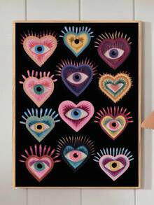 1pc, Canvas Wall Art, Framed Wall Decor, Gothic Evil Eye Turquoise Heart Print Poster, Vintage Dark Maximalist Art Style, Suitable For Living Room Or Bedroom Wall Hanging, Desktop Display, Ideal Wall Art Home Decor Gift, Colorful Modern Abstract Heart Pattern Artwork, Bohemian Mystical Heart Wall Decoration, Room Decor, Apartment Decor, Dorm Decor, Living Room Decor, Bathroom Decor, Home Decor Aesthetics - Multicolor - View 7