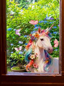 1/2/3片装彩色独角兽蝴蝶花卉创意窗贴，适用于卧室和客厅玻璃装饰 - 彩色 - 查看 5