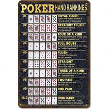 Vintage Poker Hands Rankings Metal Sign - Texas Hold'Em & All Poker Hands Ranked - Game Room Man Cave Decor 12X 8 Inch - Pok-104 - 查看 1