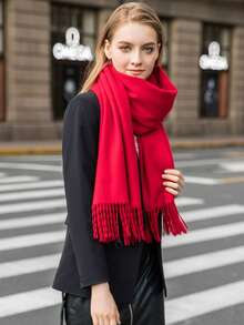 1pc Reversible Solid Color Fleece-Like Polyester Casual Scarf, Suitable For Spring, Autumn And Winter. 1pc Classic Herringbone Fringed Solid Color Wool Scarf, Unisex Fashion Casual Windproof Warm Shawl, Comfortable Blanket Scarf For Daily Wear,Festival,Beach Cover Up - Dark Grey - View 4