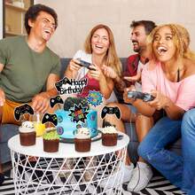 9件套生日快乐蛋糕装饰品，电子游戏主题蛋糕插牌，电子游戏主题装饰，男宝宝生日派对用品，化妆派对，服装派对，情人节，角色扮演派对 - 彩色 - 查看 5