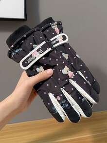 一双可爱粉色滑雪手套，女士款，防风保暖，触屏兼容，适合滑雪、单板滑雪、冬季户外运动，冬季手套，雪地手套，圣诞礼物 - 彩色 - 查看 5