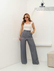 SAKURA LADY FASHION [G1-44][G2-46][G3-48] Suit Trousers In Viscose Fabric, Wide-Leg Pants With Button And Zipper, Louis Twill Fabric, Everyday Trousers, Chic, Practical And Elegant Style, Casual Suit, Women's Wide-Leg Suit Trousers, Elegant Look, Formal Wear, For Events, Refined Look, Modern Suit With Style, Sophisticated Women's Wide-Leg Trousers, Comfort And Elegance, Comfortable Tailored Trousers, Urban Women's Look, Ideal For Work, Perfectly Fitting Clothing, Suit With Personality, Women's Casual Fashion - 深灰色 - 查看 4