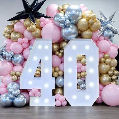 1pc 120cm / 4ft Cool White LED Marquee Light Up Numbers Balloon Frame With 3D Digital Design - Perfect For Birthday & Anniversary & Graduation & Proms & Weddings Parties Celebration Kit, Pre-Cut Paper Foam Board Kit - No Batteries