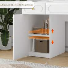 Computer Desk With 7 Drawers And Hutch, 54 Inch Home Office White Writing Desk With File Drawer And Shelves For Work Writing Study, Vanity Desk With Golden Handle For Girls, Bedroom, Black/ White - White - View 4
