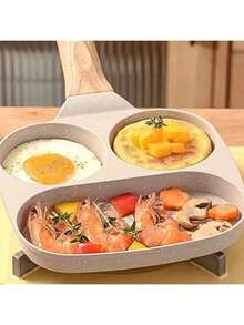 1pc 3-In-1 Non-Stick Breakfast Pan, Suitable For Frying Eggs, Burgers, Pancakes, Steaks, Essential For Modern Kitchen, Durable Cookware - Multicolor - View 3