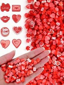 50/100pcs Valentine's Day Polymer Clay Beads, Mixed Lip Envelope Heart Rose Spacer Loose Clay Beads For Jewelry Making, DIY Valentine's Day Bracelet Necklace Earring Keychain Craft Decoration - Valentine's Day Polymer Clay - View 8