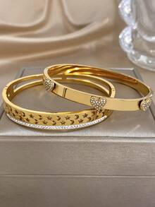 Bộ vòng tay bằng thép không gỉ mạ vàng 18K hình trái tim và mặt trăng sao thanh lịch, trang sức cao cấp dành cho nữ, thiết kế đính đá Zirconia và khoét rỗng, thích hợp cho Lễ tình nhân, tiệc tùng, dạ hội, hàng ngày, hẹn hò, lễ hội Mardi Gras, năm mới, đám cưới, đi biển, Giáng sinh, kỷ niệm, quà tặng thanh lịch cho mẹ, trang sức phong cách Boho, quà sinh nhật cho phù dâu. - Nhiều màu - Xem 5