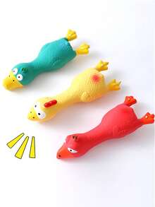 1个会发出吱吱声的小鸡宠物玩具，适合小型犬，互动弹性幼犬咀嚼玩具，清洁牙齿，宠物用品配件，乳胶狗玩具，幼犬吱吱叫玩具 - 彩色 - 查看 3