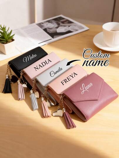 محفظة مخصصة بشراشيب، حامل بطاقات وحامل هوية شخصي، هدية رأس السنة، هدية عيد الحب، محفظة مخصصة، مصنوعة من الجلد، سحاب من الفولاذ المقاوم للصدأ عالي الجودة، سهلة التنظيف، هدية مثالية للصديقة، مناسبة للأمهات والصديقات وأفضل الأصدقاء والأصدقاء