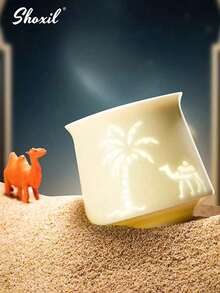 shoxil 1pc Palm Tree And Camel Pattern Coffee Cup, 170ml Saudi Style Ceramic Tea Cup, Hollowing Coconut Tree And Camel Arabic Mugs, For Home, Office, Cafe, Restaurant, Courtyard, Party, Gifts - Coffee Cup - View 3