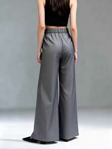 涤纶不对称阔腿裤，通勤时尚职业风，适合办公室、日常穿着，春夏皆宜 - 深灰色 - 查看 4