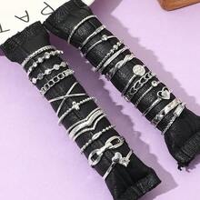 “22件套女士金色叠戴戒指套装 - 多款心形链条纹理时尚手指饰品，适合日常佩戴” - 幾何22件 - 查看 4