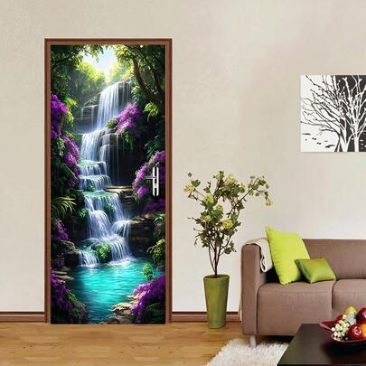 1 Set Tropical Waterfall Wall Sticker, Self-Adhesive Wallpaper Mural, Natural Landscape Wall Art Decor For Living Room, Entryway, Bedroom