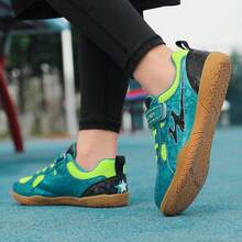 Students' Badminton Shoes, Non-Slip & Durable, Professional Training & Competition Sports Shoes, Non-Slip Outsole, Hook And Loop Closure - Dark Green - View 1