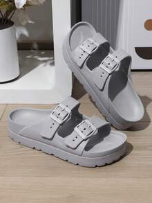 2023 New Summer Versatile Anti-Slip Sandals, Women's Fashion Buckle Strap Lightweight Comfortable Shock-Absorbing Slippers - Light Grey - View 6