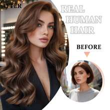 20pcs Water Wave Invisible Hair Extensions, Human Hair, Medium-Long Length, Soft & Skin-Friendly, Suitable For Wet Hair - S4 - View 8
