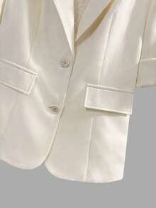 Women's Casual Commuter Lace Lining Design Single-Breasted Fitted Adjustable Rolled Sleeve 3/4 Sleeve Blazer - Apricot - View 5