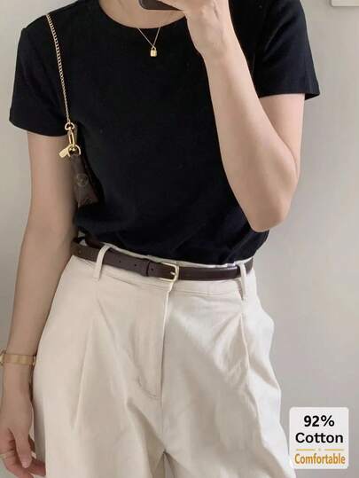 Áo thun ngắn tay màu trơn dành cho nữ, áo lót dáng ôm thoải mái đa năng cho mùa hè.