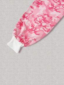 : Pink Camo Print Zip Up Crop Hoodie & Drawstring Sweatpants Set Y2K Streetwear,Women's 2pcs Casual Camouflage Pattern Hooded Jacket & Pants Co-Ords Sporty Outfits,Hot Pink Camo Zipper Front Crop Top And Joggers Set Preppy Style Thermal Fall Winter - Watermelon Pink - View 4