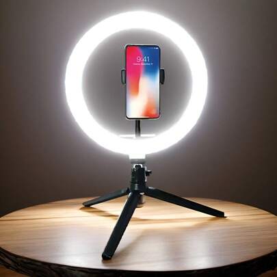 10-Inch LED Ring Light With Phone Holder - Adjustable Lighting, Suitable For Makeup, Video, Photography, Selfie, Vlog, Live Streaming, Professional Desktop Studio Kit