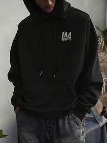 Men's Fashionable Versatile Car Print Loose Fit Hoodie Sweatshirt, Street Style - Black - View 2