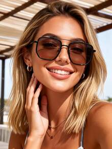 1pc Women's Aviator Frame Classic Fashion Y2K Style, Suitable For Outdoor Daily Driving, Camping, Music Festivals And Other Occasions - Multicolor - View 5
