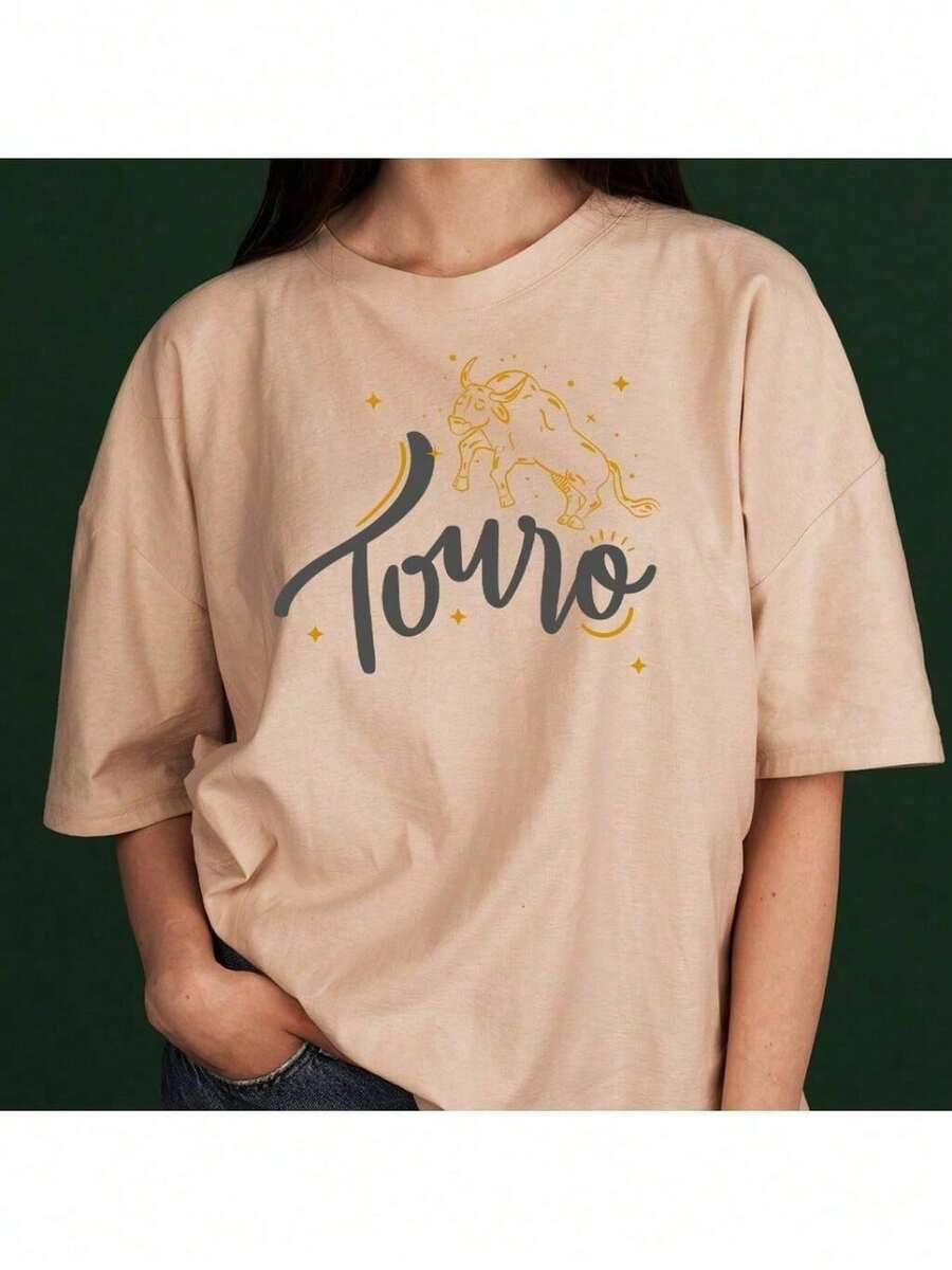 Camisa Camiseta Signo Touro Horóscopo Malha Premium 100% Algodão Unissex - Bege - Visão 1